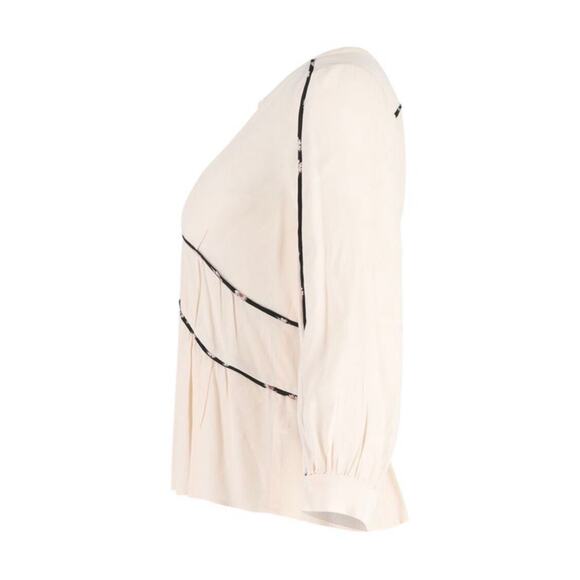 ba&sh Faro Cream Piped Trim V-Neck 3/4 Bell Sleeve Peplum Viscose Top Medium - Picture 4 of 14